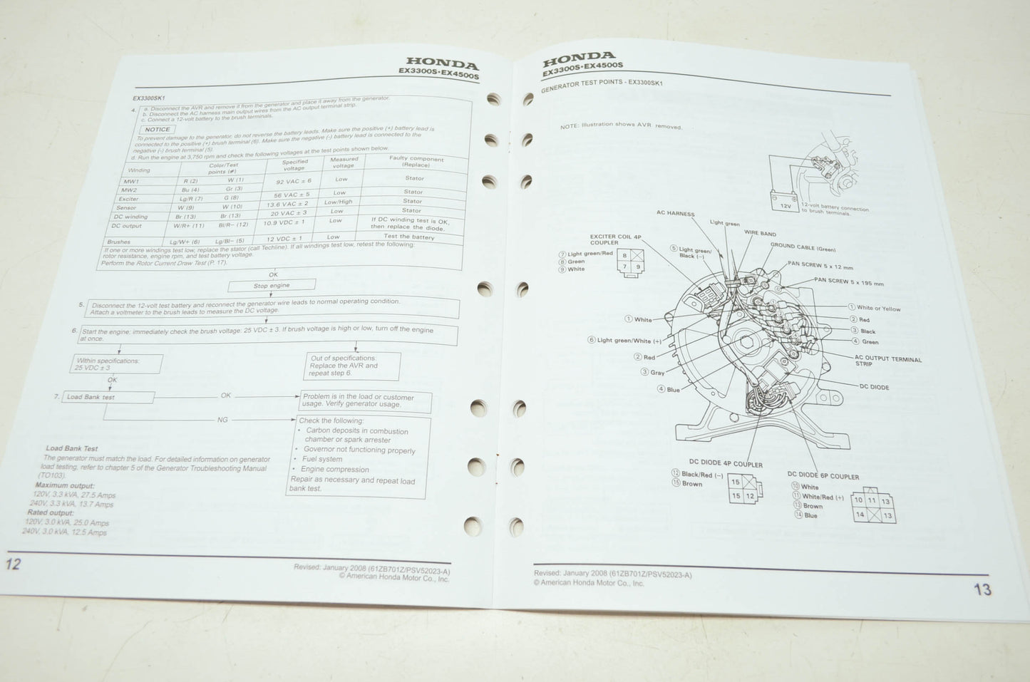 Honda Generator EX3300SK1 EX4500SK1 Shop Manual Supplement