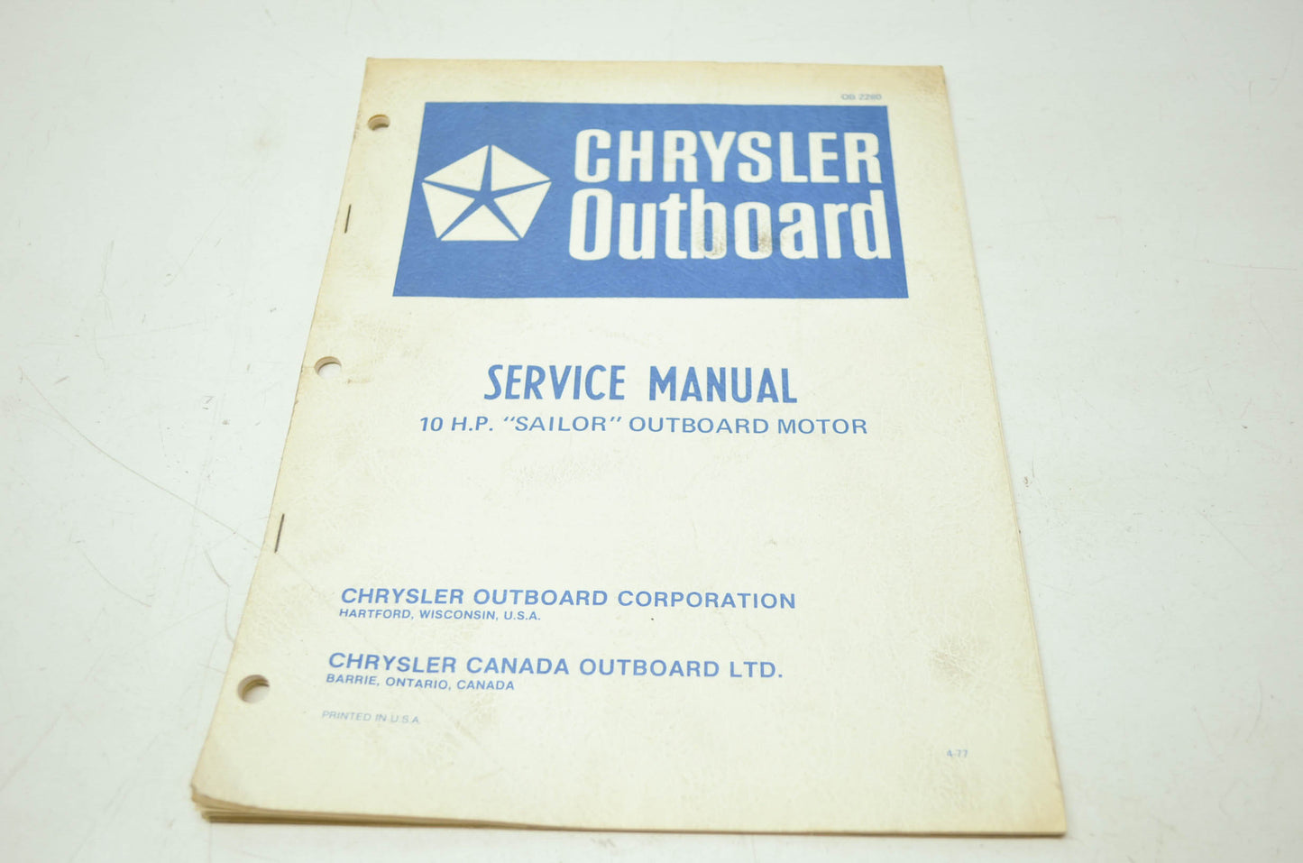 Chrysler Outboard Motors 10HP 'Sailor' Service Manual