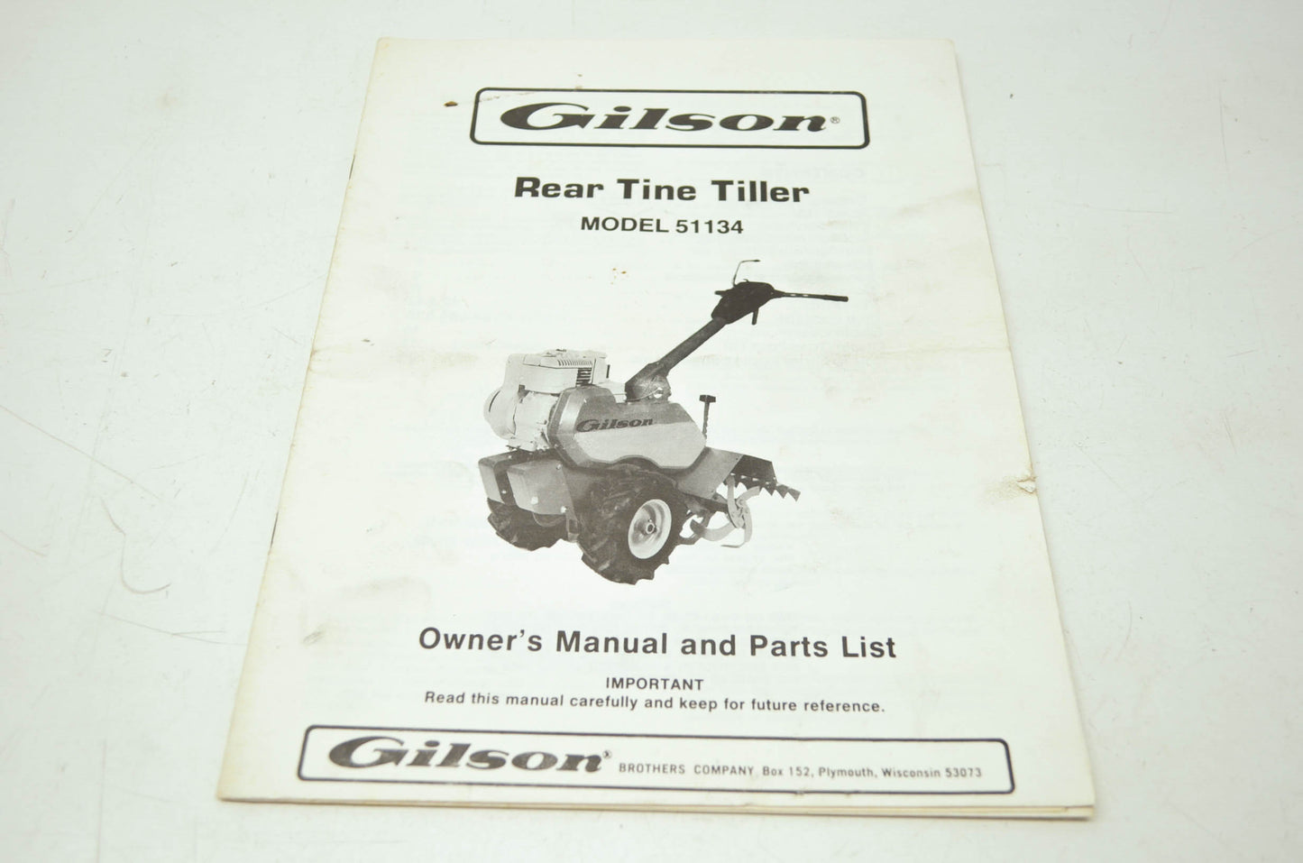 Gilson Rear Tine Tiller 51134 Owner's Manual