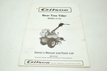 Gilson Rear Tine Tiller 51134 Owner's Manual