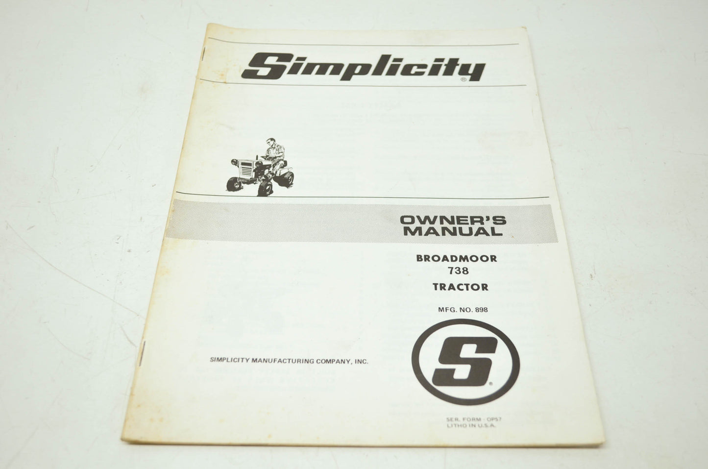 Simplicity Broadmoor 738 Tractor Owner's Manual