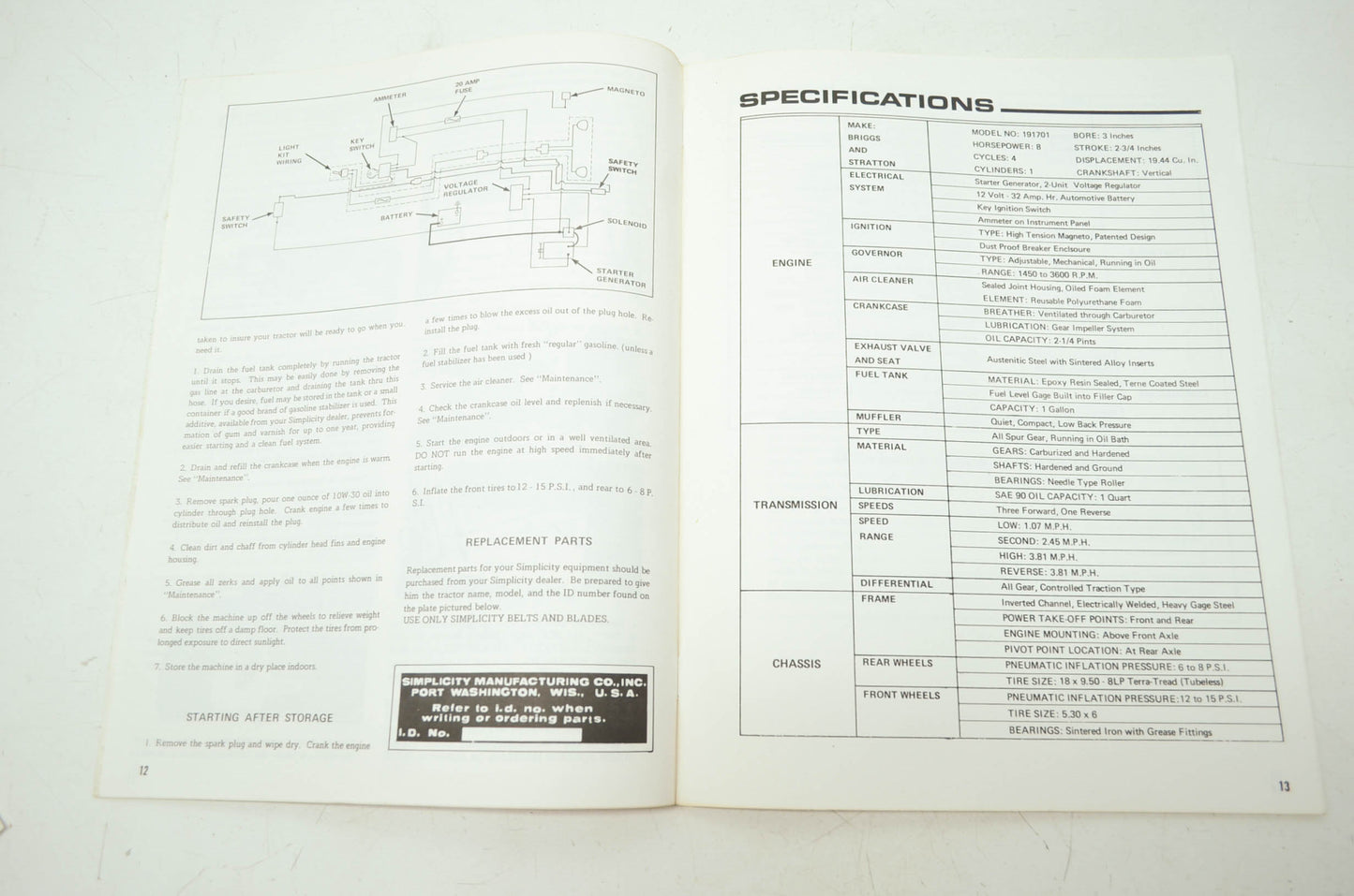 Simplicity Broadmoor 738 Tractor Owner's Manual