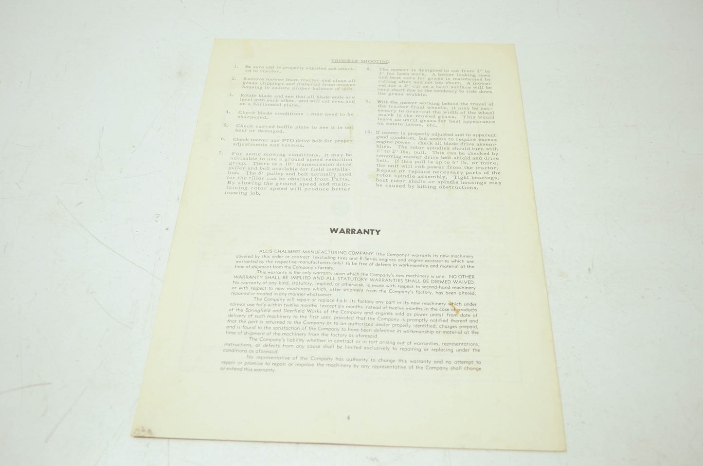 Allis-Chalmers 42' Rotary Mower 2025080 Operating Instructions
