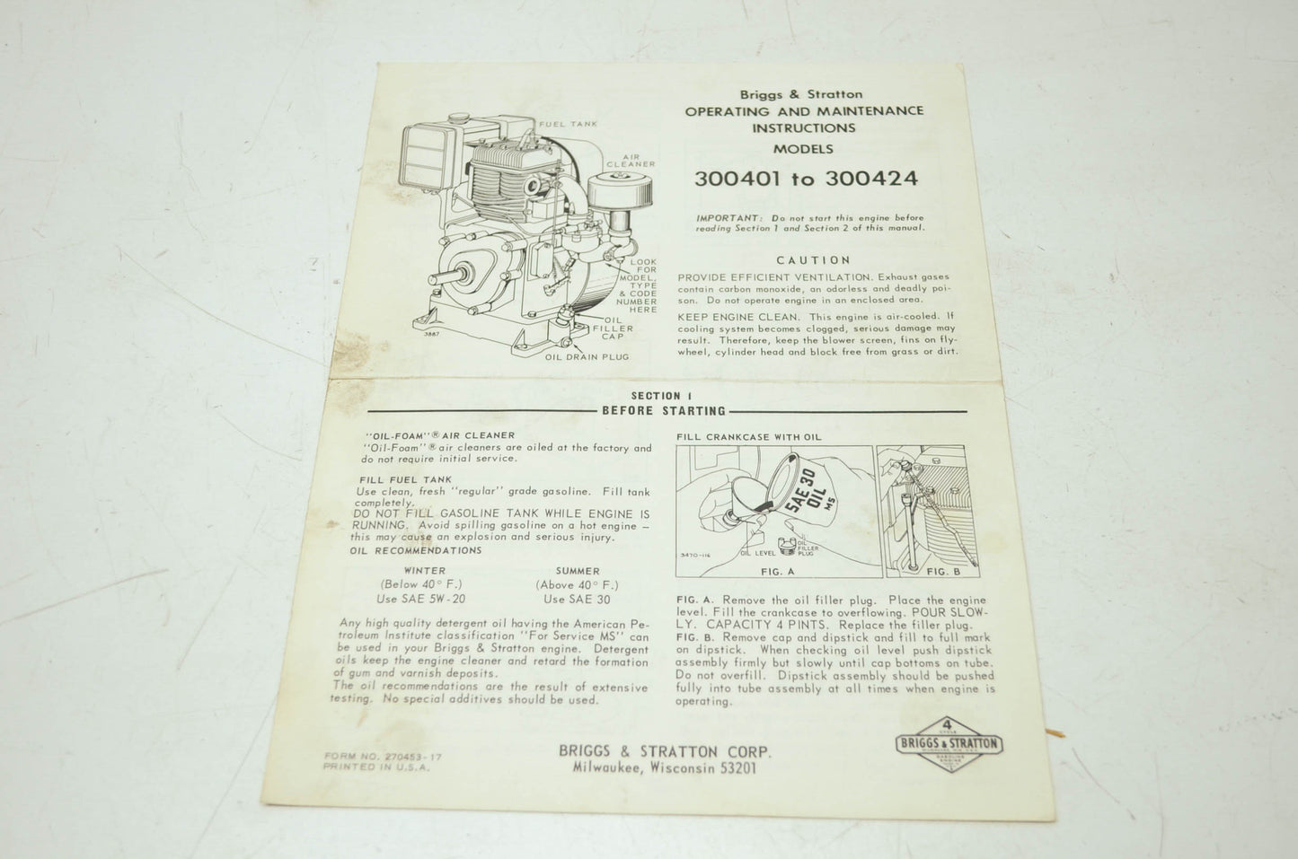 Briggs & Stratton Models 300401-300424 Operating Instructions