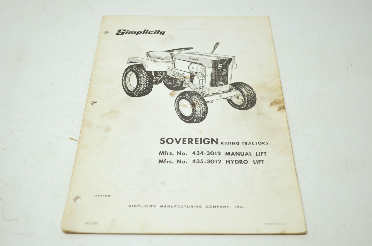 Simplicity Sovereign Riding Tractors Manual