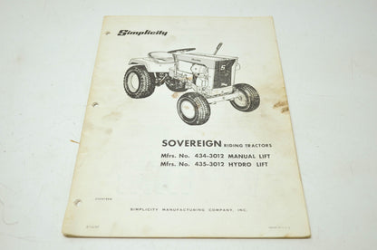 Simplicity Sovereign Riding Tractors Manual