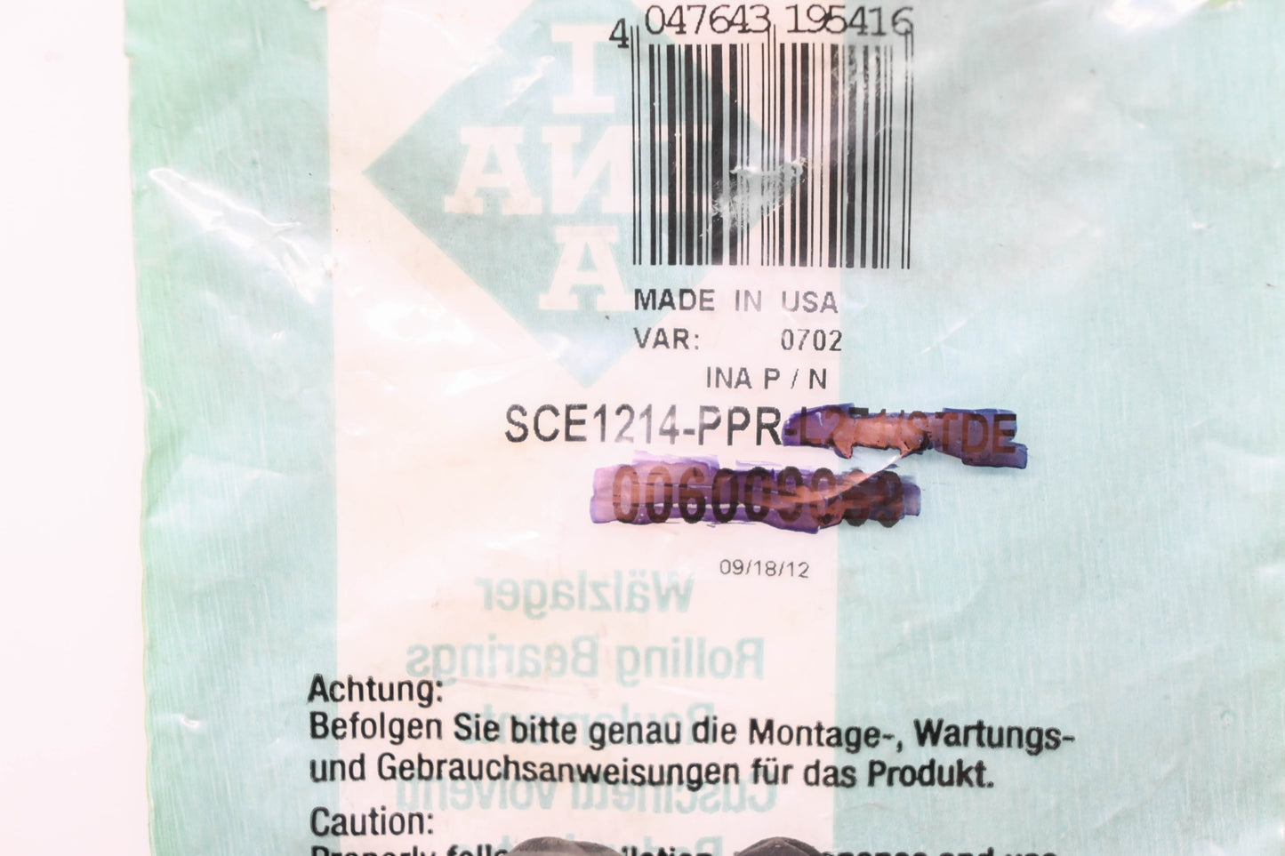 INA SCE1214-PPR Needle Roller Bearing NOS