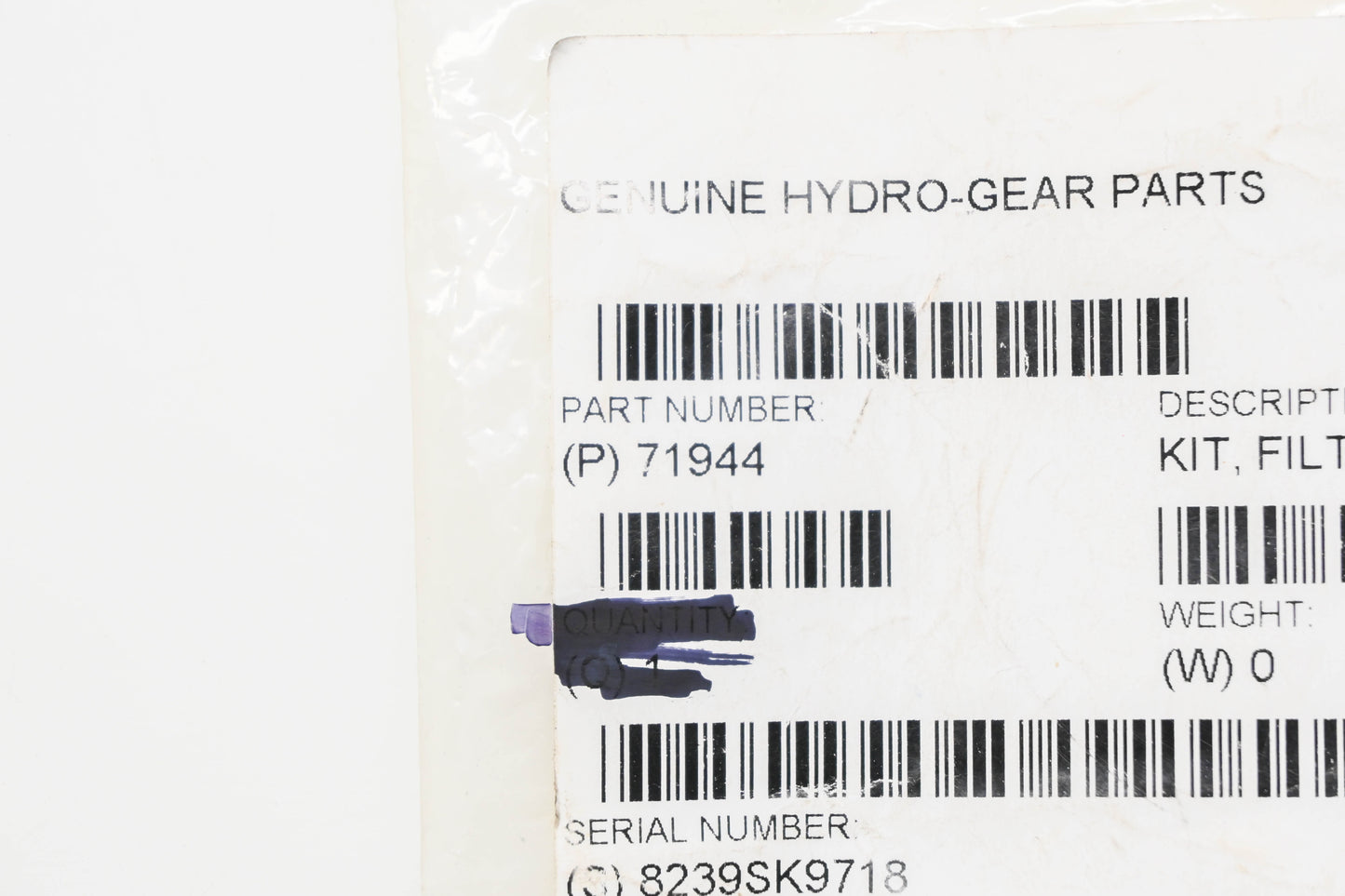 Hydro-Gear 71944 Filter Plug Kit NOS