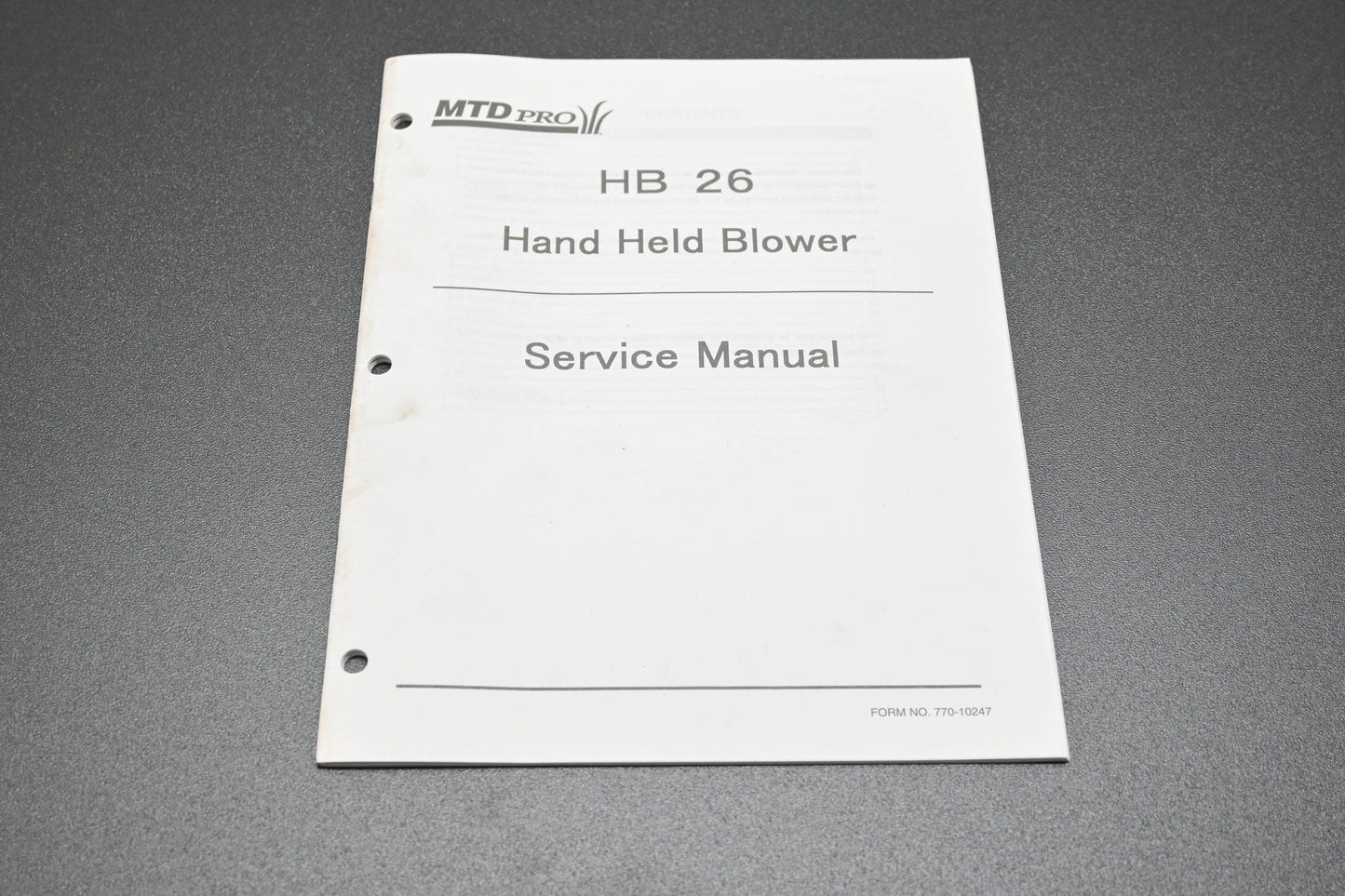 MTD 770-10247 HB 26 Hand Held Blower Service Manual