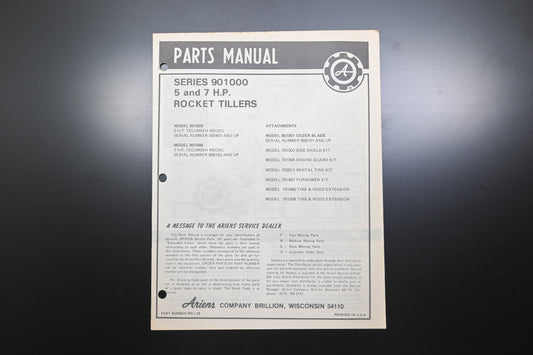 Ariens PM-1-78 Series 901000 Rocket Tillers Parts Manual