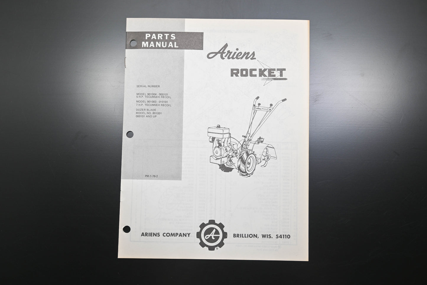 Ariens PM-1-76-2 Rocket Tiller Parts Manual
