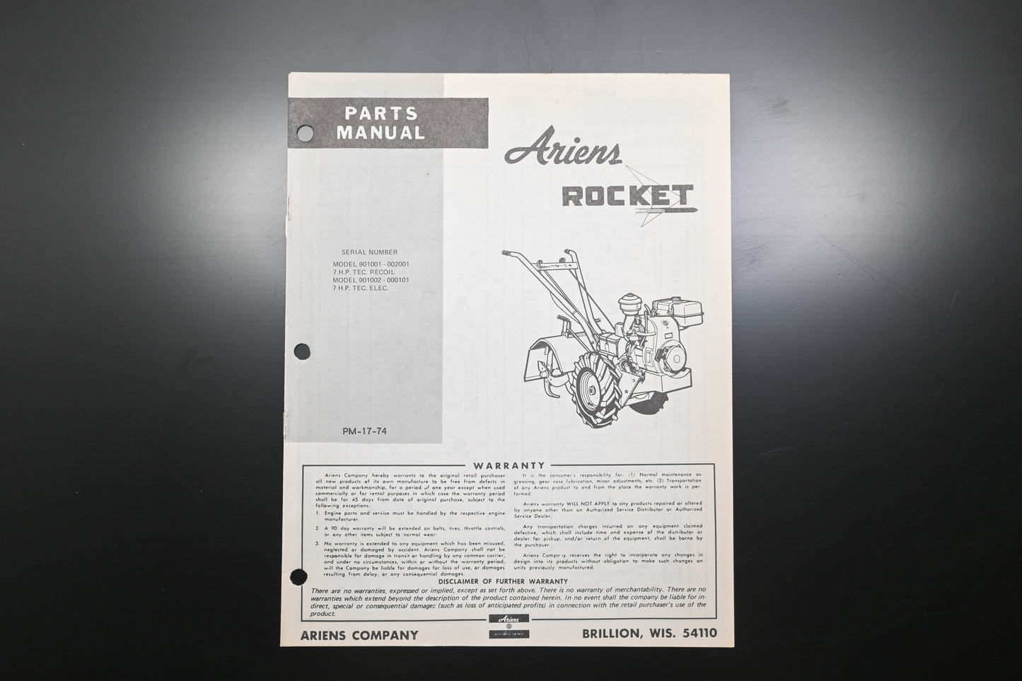Ariens PM-17-74 Rocket Tiller Parts Manual