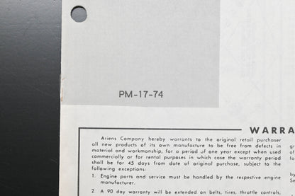 Ariens PM-17-74 Rocket Tiller Parts Manual