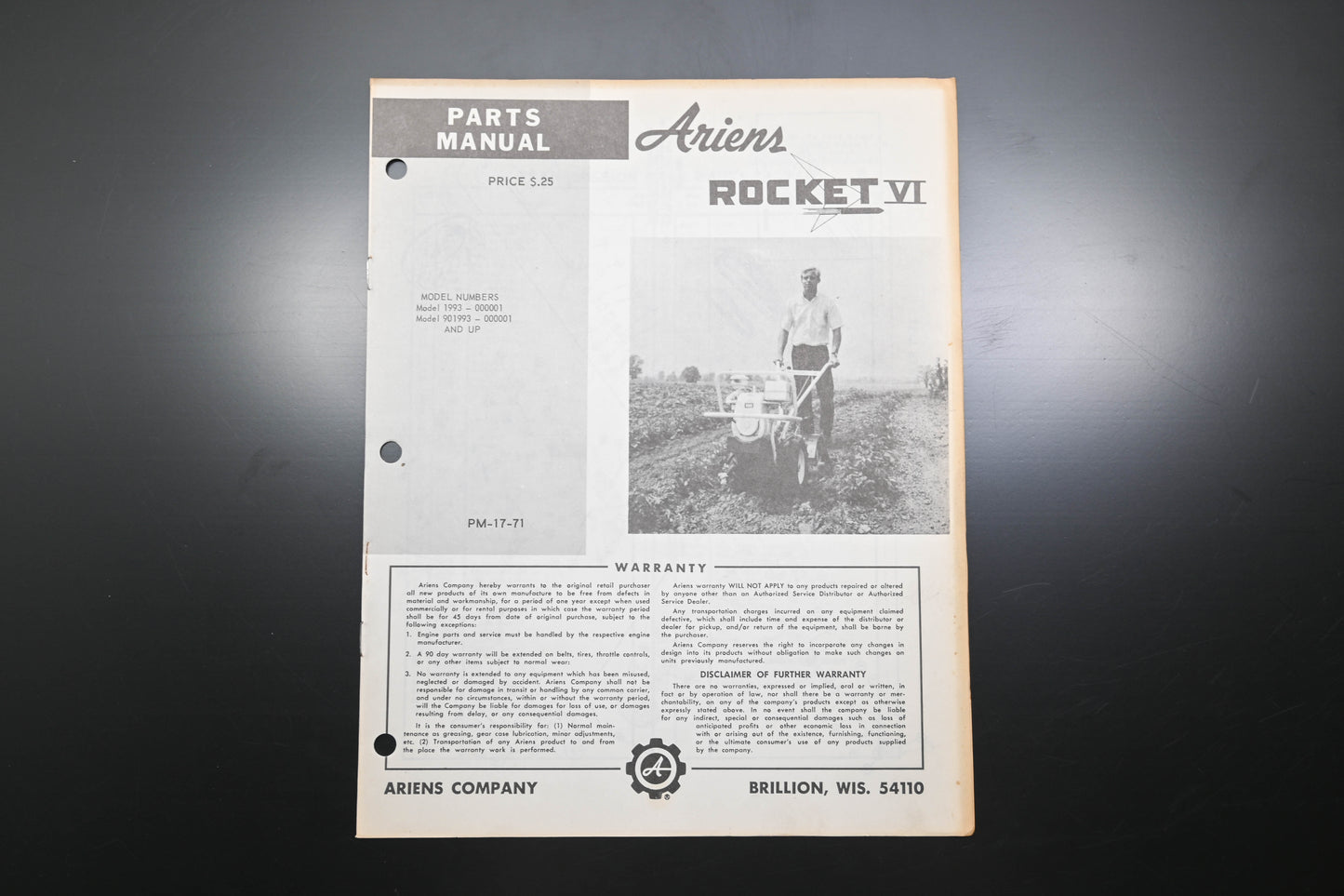 Ariens PM-17-71 Rocket VI Tiller Parts Manual