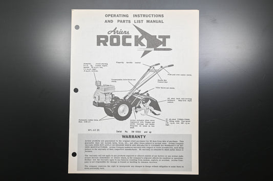 Ariens RPL-62 Rocket Tiller Operating Instructions & Parts Manual