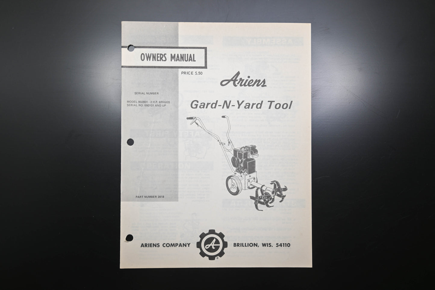 Ariens 2818 Gard-N-Yard Tool Owners Manual
