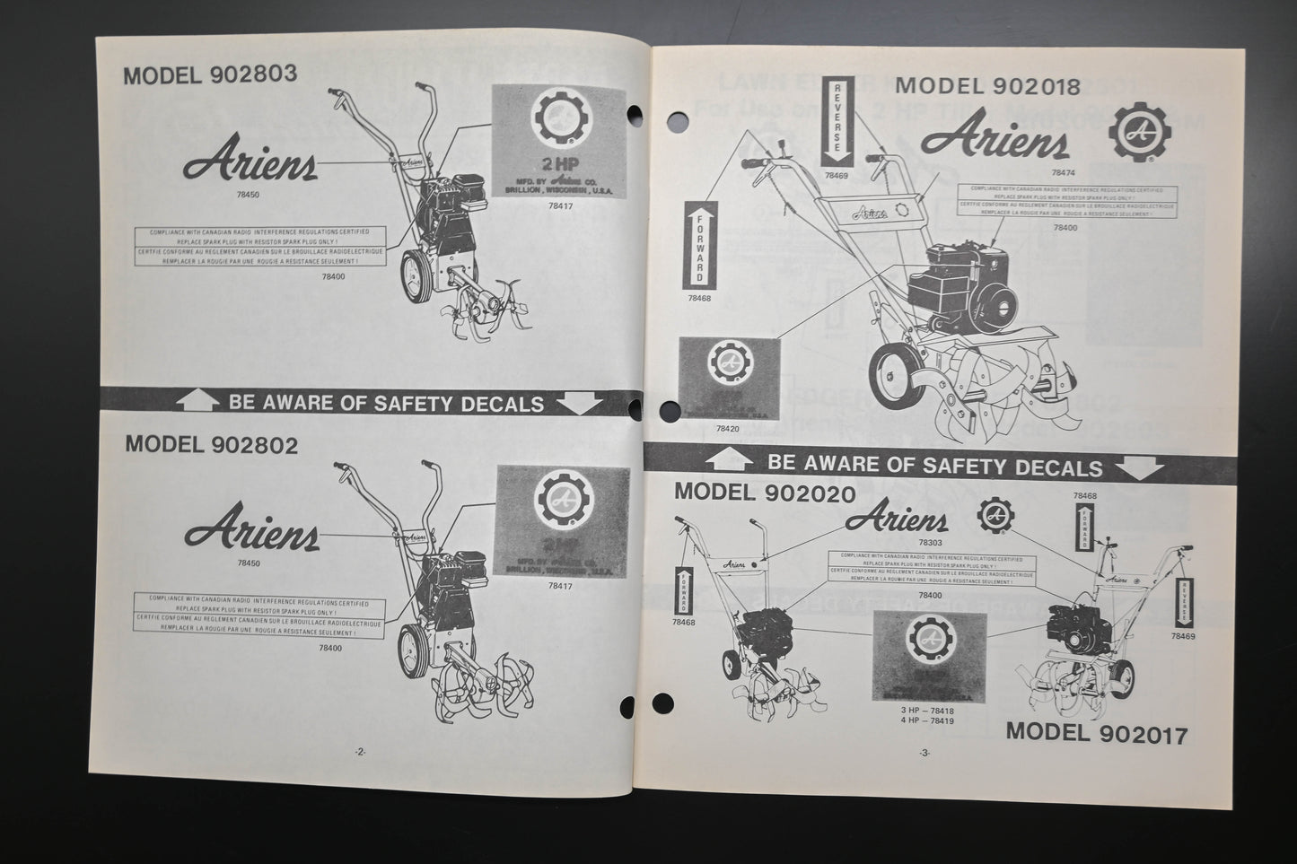Ariens PM-2-78 Series 902000 Rotary Tiller 2-5 HP Parts Manual