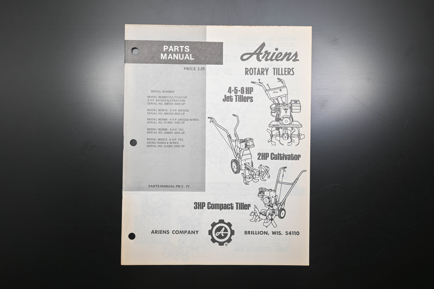 Ariens PM-2-77 Rotary Tiller Parts Manual