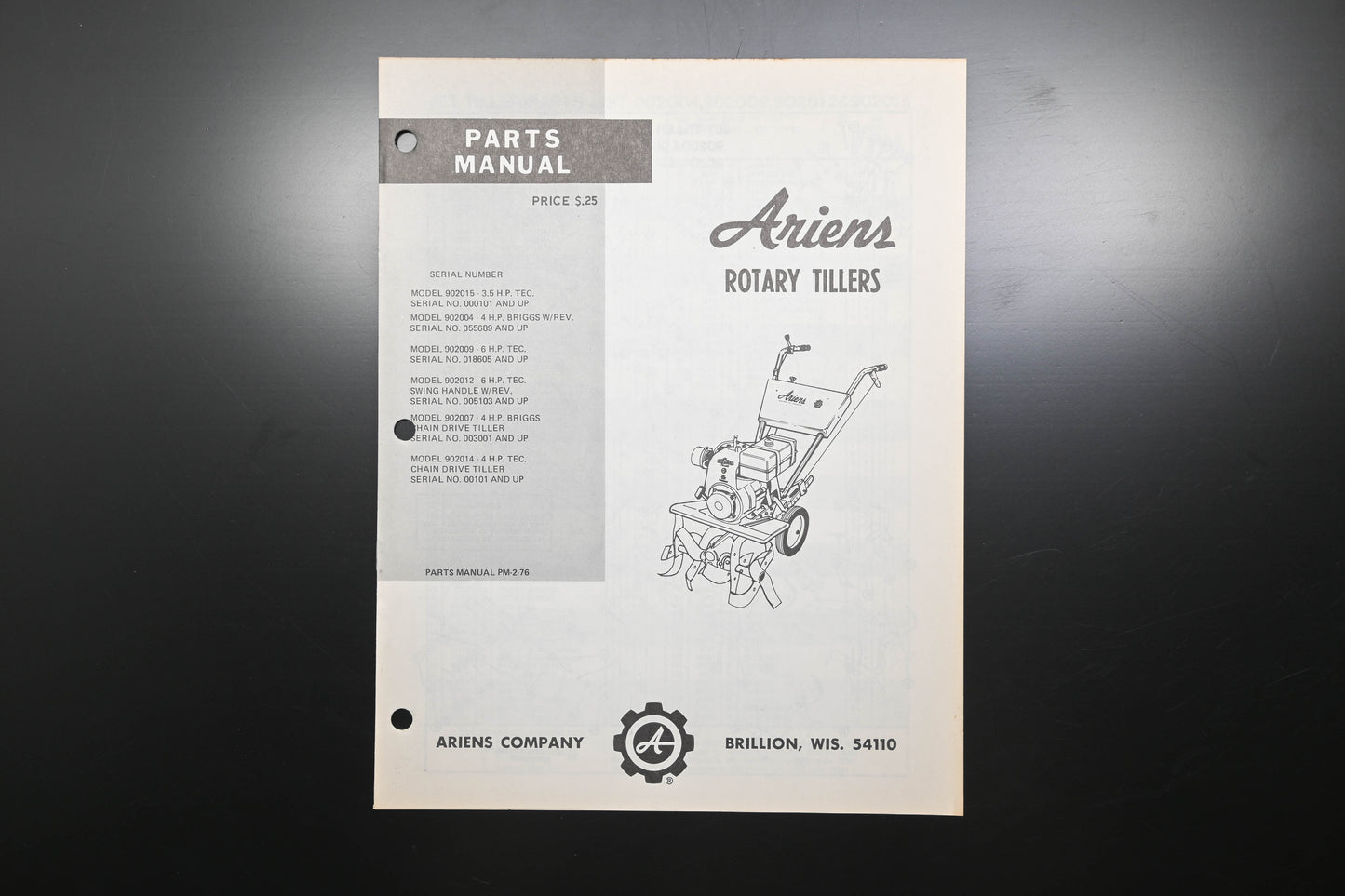 Ariens PM-2-76 Rotary Tiller Parts Manual