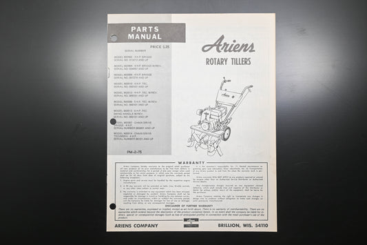 Ariens PM-2-75 Rotary Tiller Parts Manual
