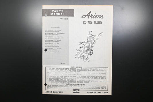 Ariens PM-13-74 Rotary Tiller Parts Manual