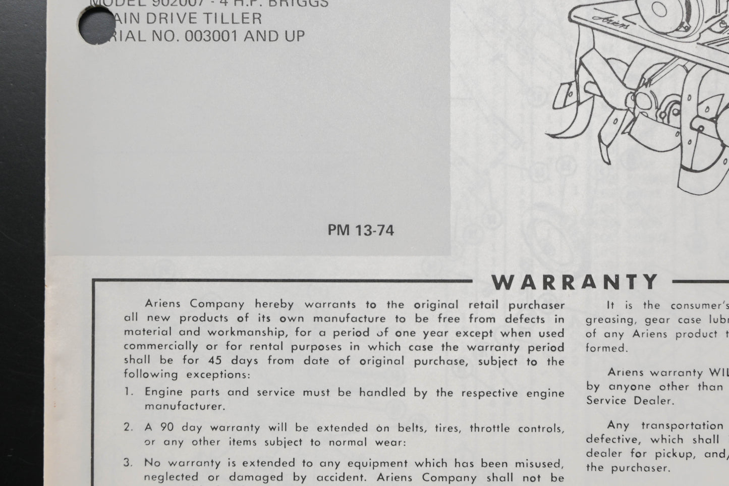 Ariens PM-13-74 Rotary Tiller Parts Manual