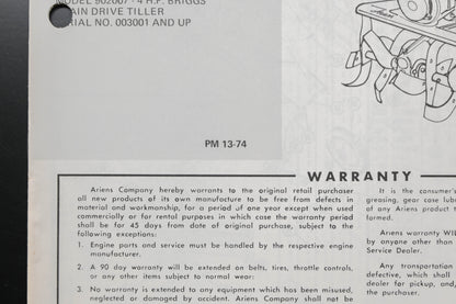 Ariens PM-13-74 Rotary Tiller Parts Manual