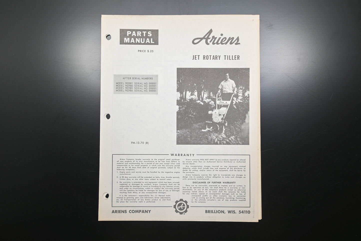 Ariens PM-13-70 Jet Rotary Tiller Parts Manual