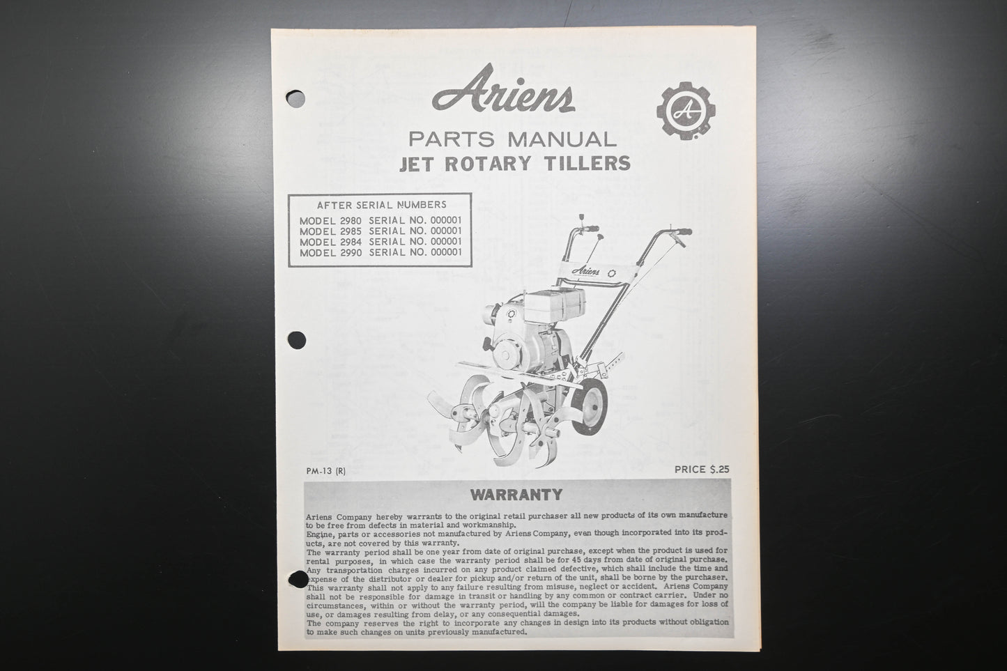 Ariens PM-13 R Jet Rotary Tiller Parts Manual