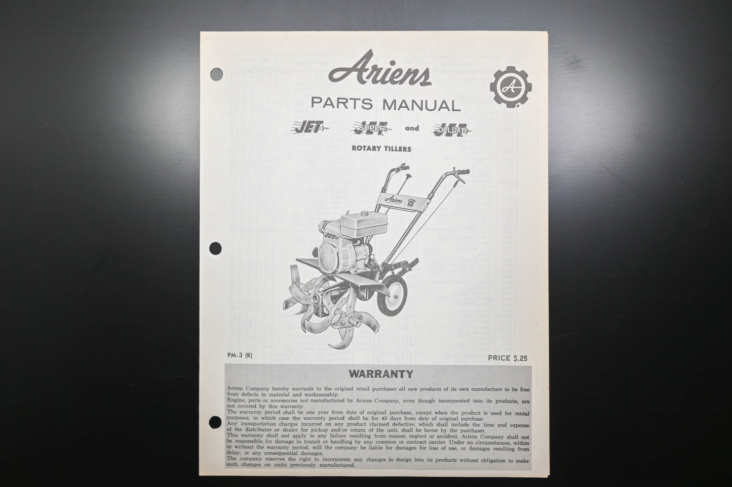 Ariens PM-3 R Jet Rotary Tiller Parts Manual
