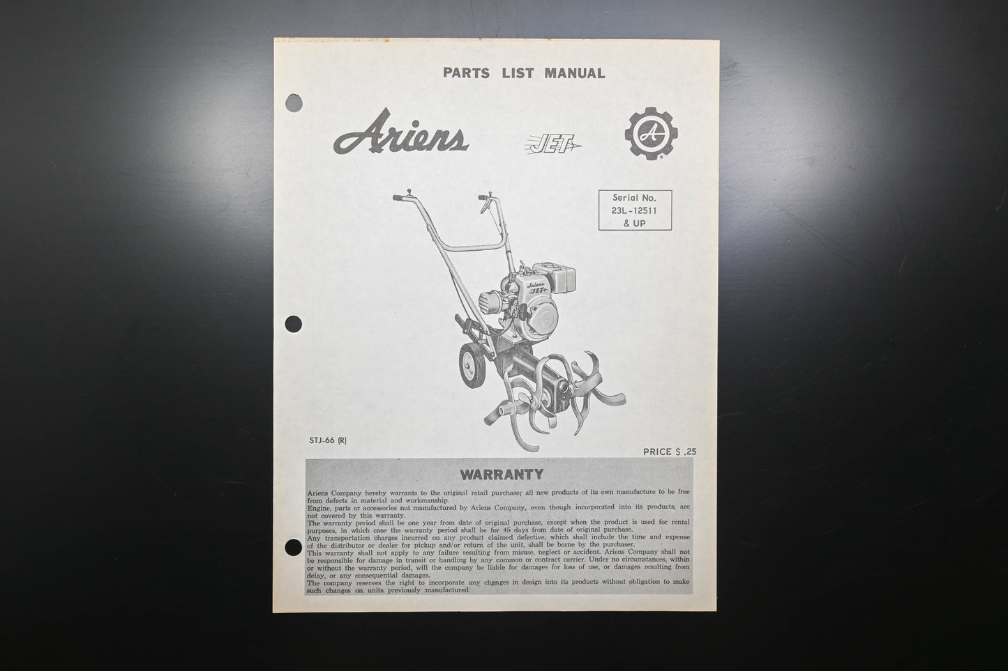 Ariens STJ-66 Jet Rotary Tiller Parts Manual