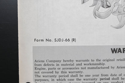 Ariens SJDJ-66 Super & Deluxe Jet Rotary Tillers Parts Manual