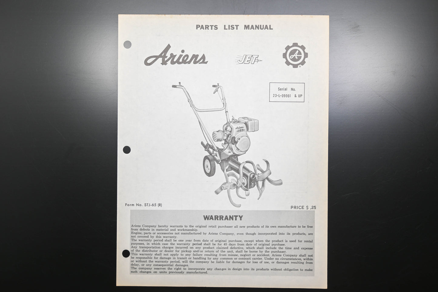 Ariens STJ-65 Jet Rotary Tiller Parts Manual