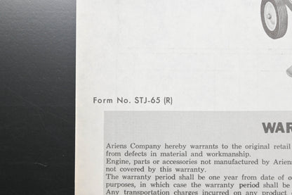 Ariens STJ-65 Jet Rotary Tiller Parts Manual