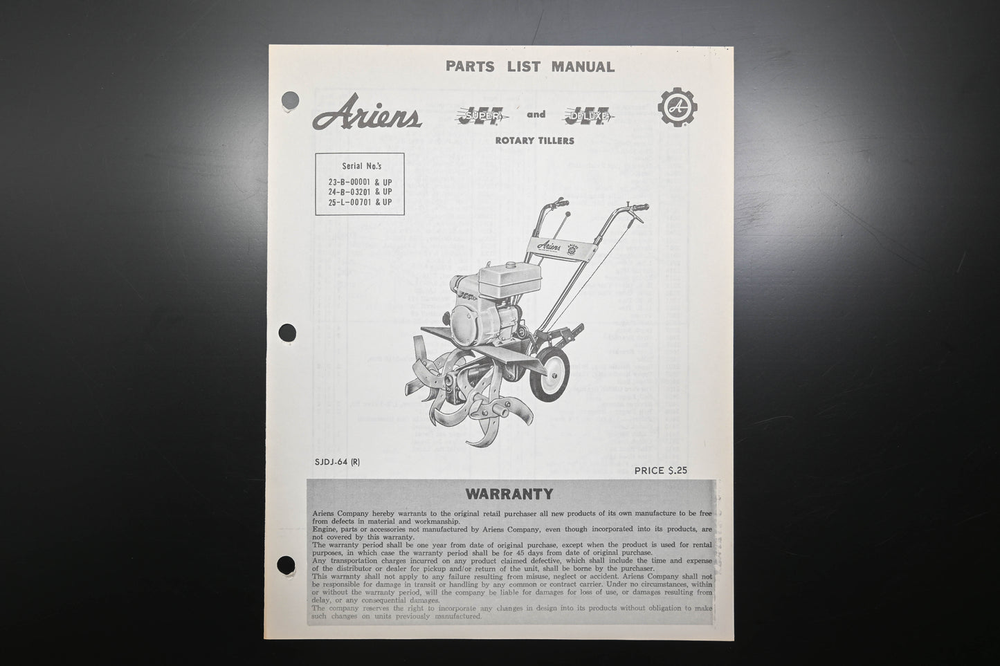 Ariens SJDJ-64 Jet Rotary Tiller Parts Manual