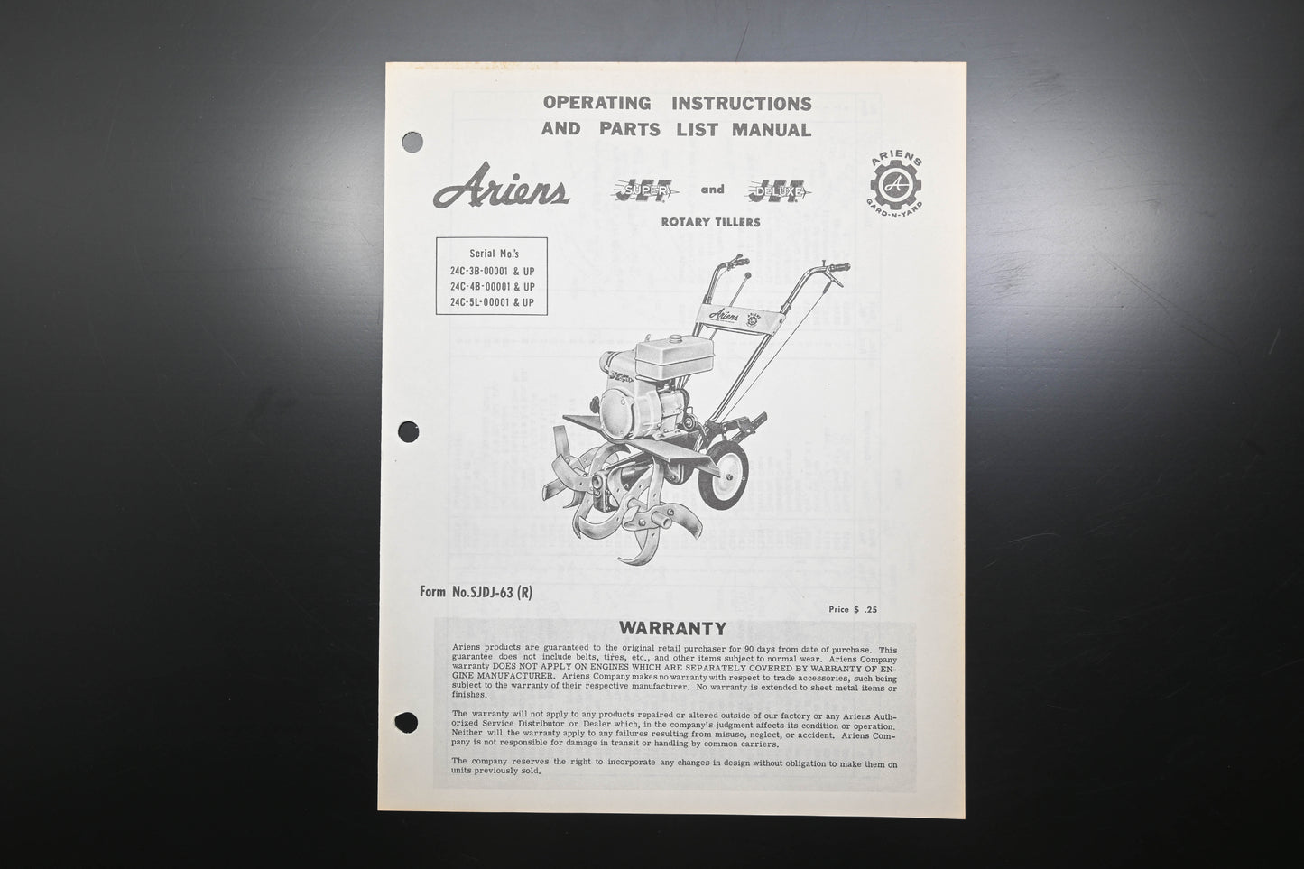 Ariens SJDJ-63 Jet Rotary Tiller Parts Manual