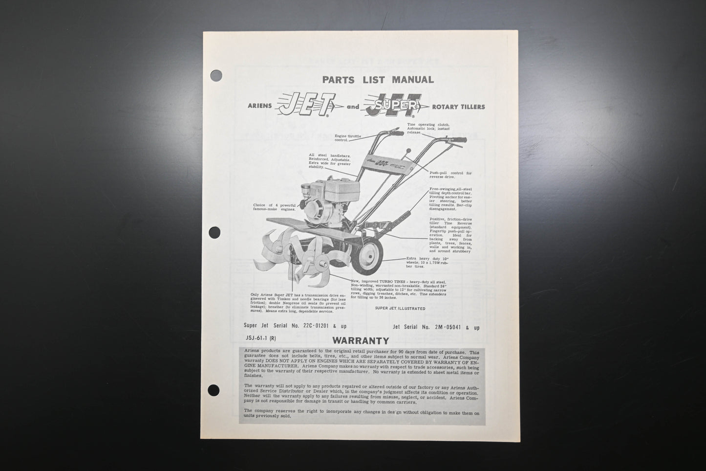 Ariens JSJ-61-1 Jet Rotary Tiller Parts Manual