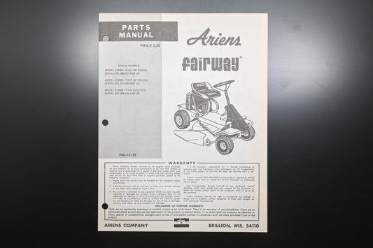 Ariens PM-12-75 Fairway Lawn Mower Parts Manual