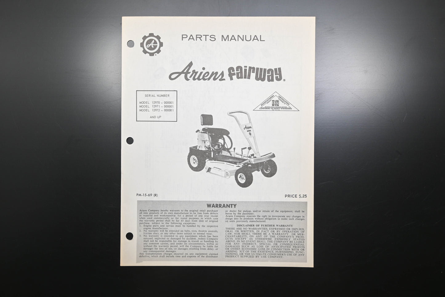 Ariens PM-15-69 R Fairway Lawn Mower Parts Manual