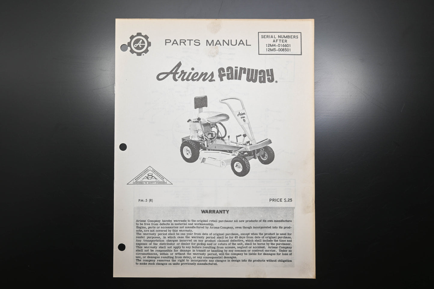 Ariens PM-5 R Fairway Lawn Mower Parts Manual