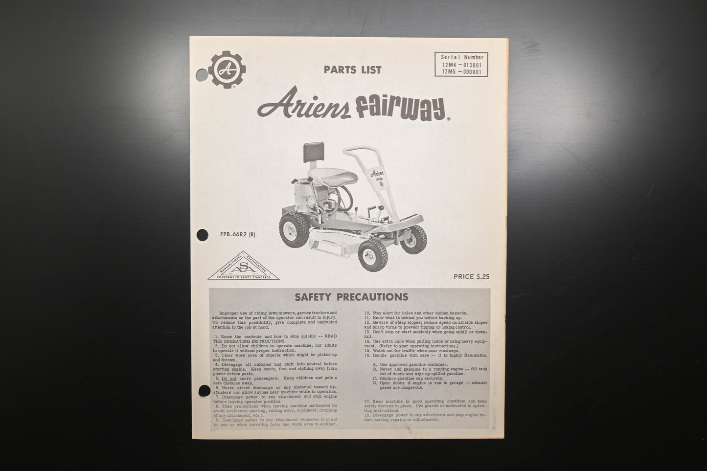 Ariens FPB-66R2 R Fairway Lawn Mower Parts Manual