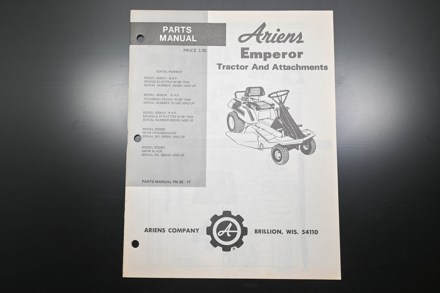 Ariens PM-25-77 Emperor Tractor & Attachments Parts Manual