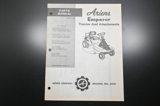 Ariens PM-25-77 Emperor Tractor & Attachments Parts Manual
