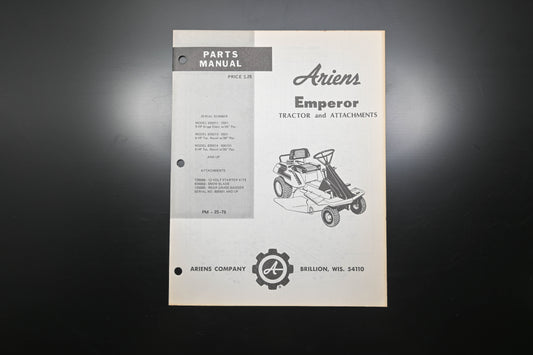 Ariens PM-25-76 Emperor Tractor & Attachments Parts Manual