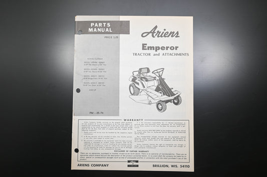 Ariens PM-25-74 Emperor Tractor & Attachments Parts Manual