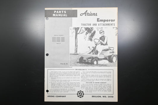 Ariens PM-25-72 Emperor Tractor & Attachments Parts Manual