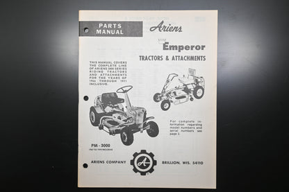 Ariens PM-3000 67-70 Emperor Tractor & Attachments Parts Manual