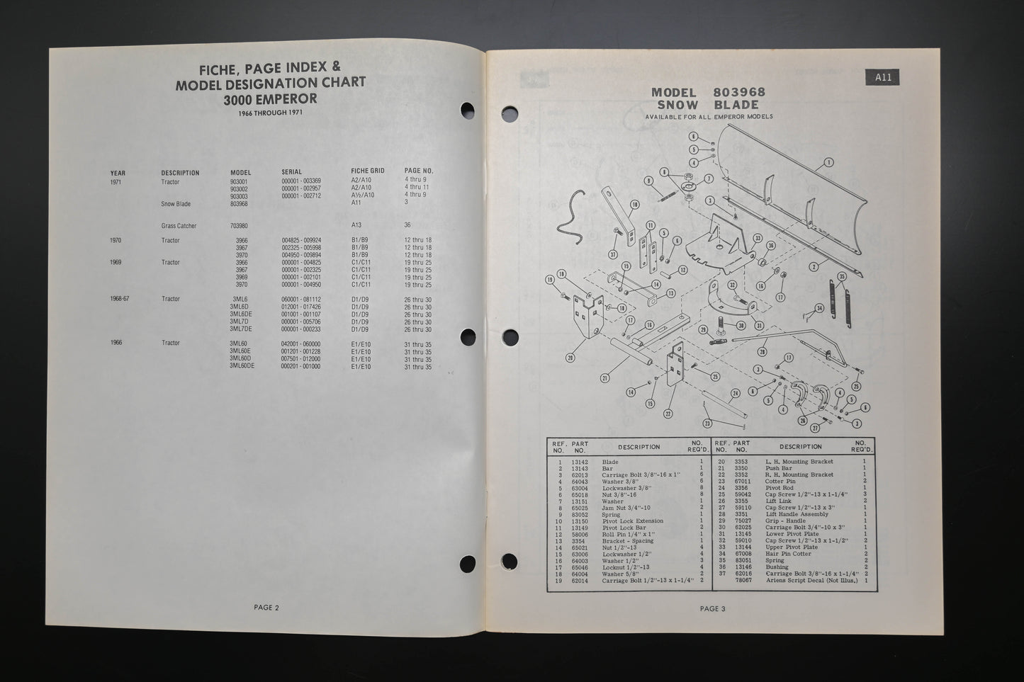 Ariens PM-3000 67-70 Emperor Tractor & Attachments Parts Manual