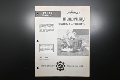 Ariens PM-13000 69-73 Manorway Tractors & Attachments Parts Manual