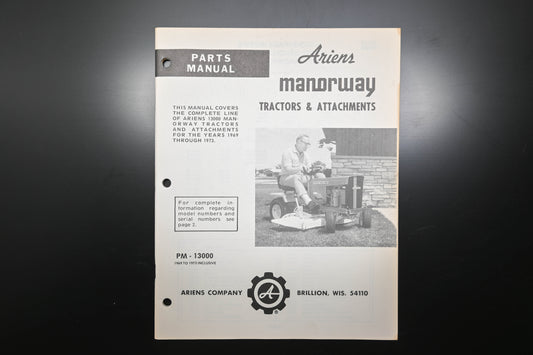 Ariens PM-13000 69-73 Manorway Tractors & Attachments Parts Manual